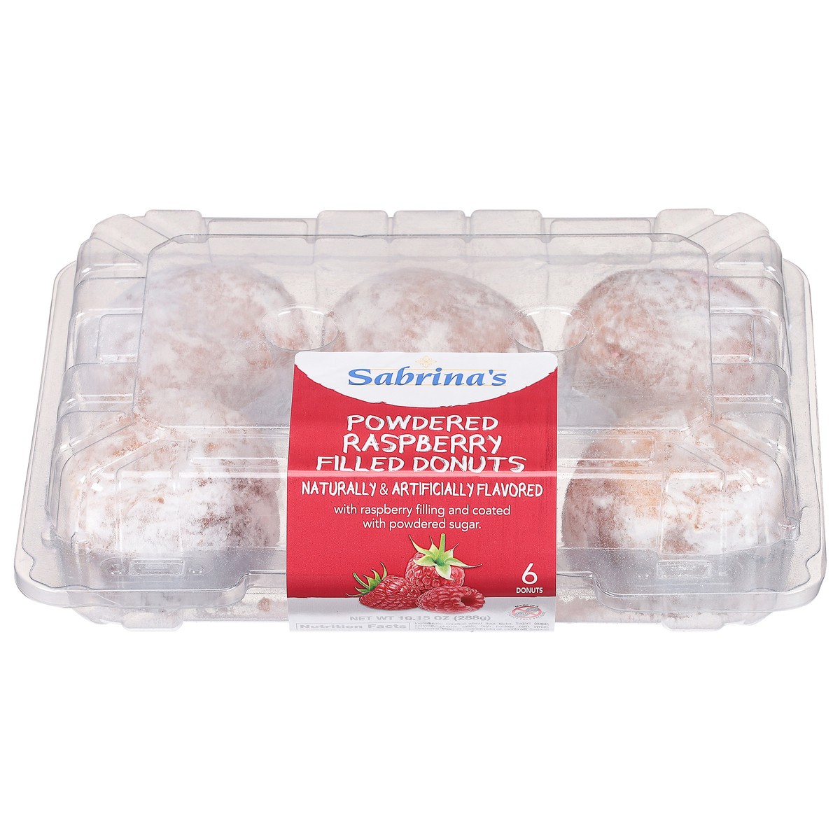 slide 1 of 9, Sabrina's Powdered Raspberry Filled Donuts 6 ea, 6 ct