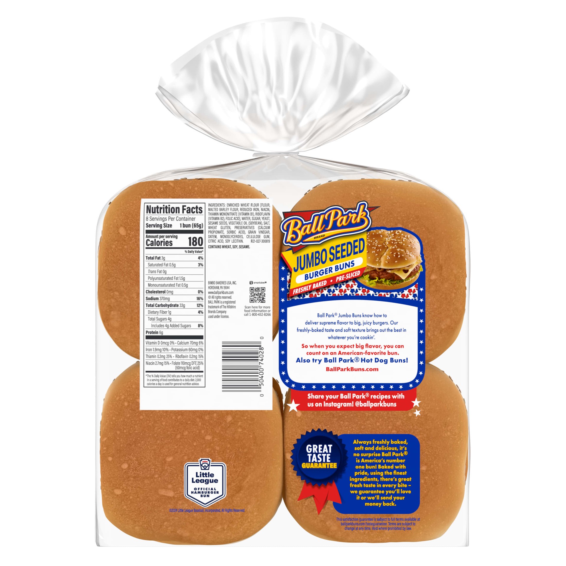 slide 3 of 7, Ball Park Jumbo Seeded Burger Buns, 8 count, 18.25 oz, 8 ct