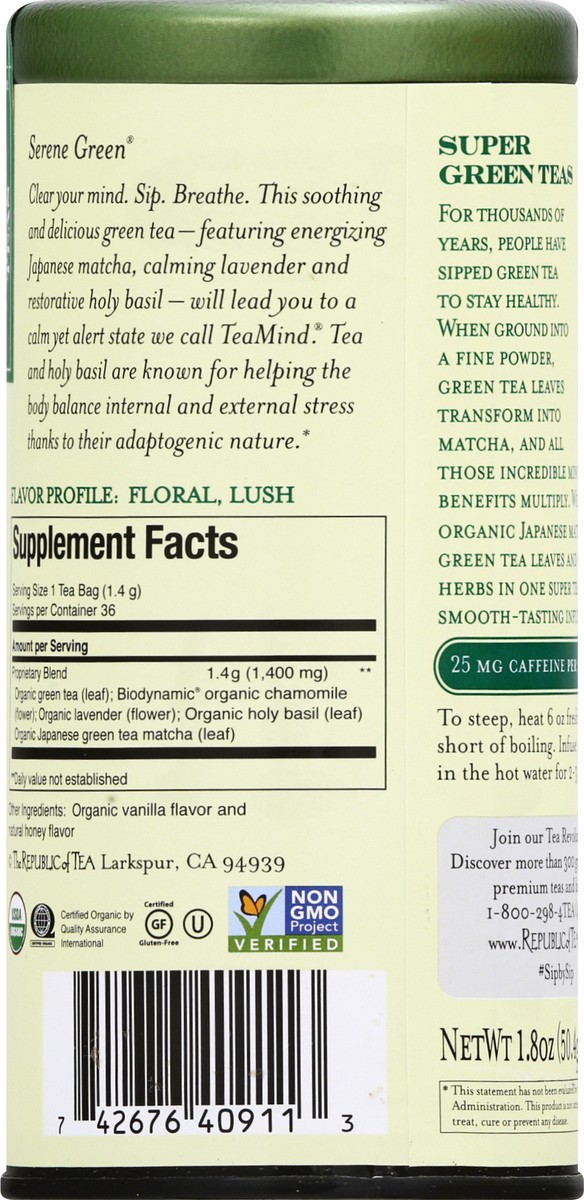 slide 5 of 9, The Republic of Tea Bags Serenity Super Green Tea - 36 ct, 36 ct