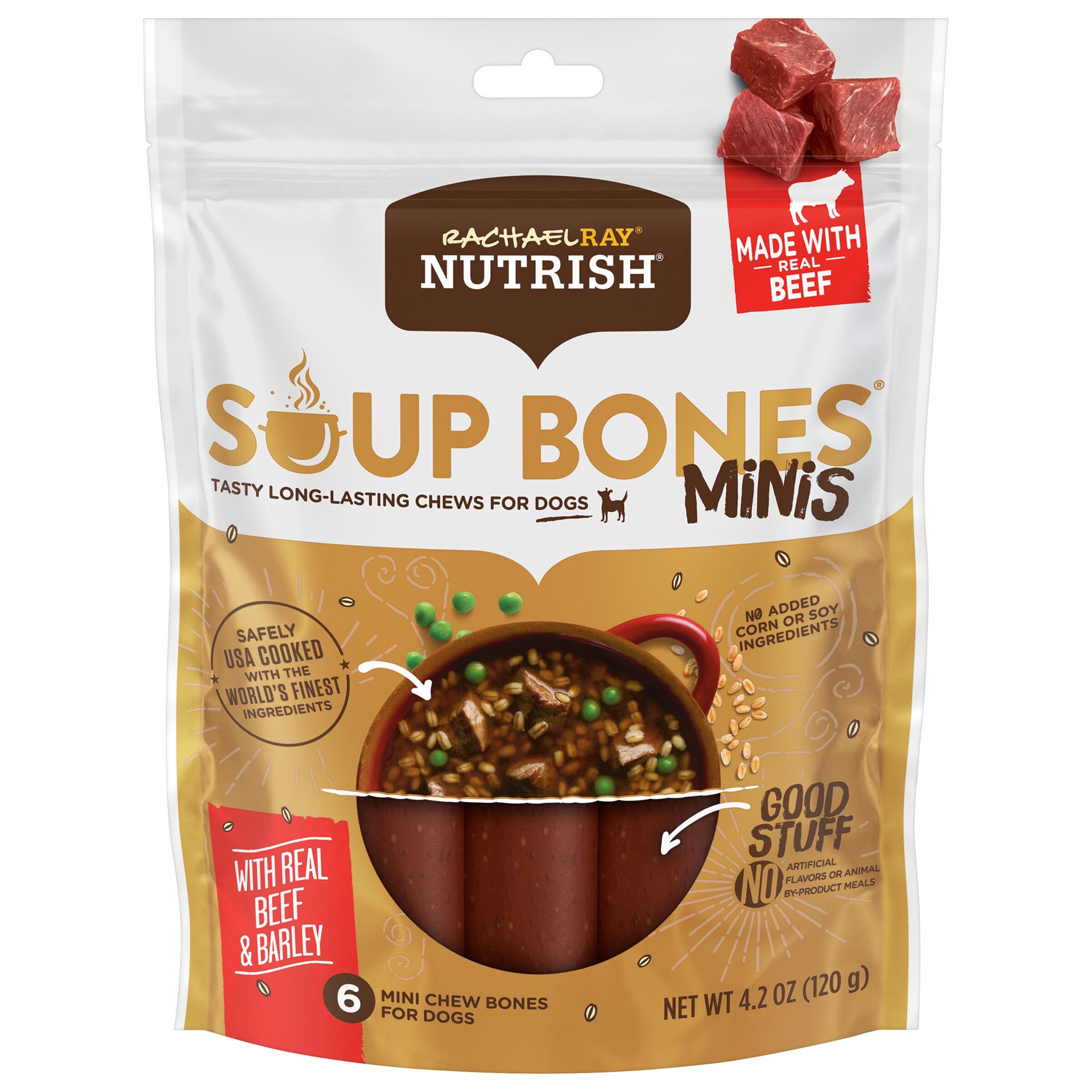 slide 1 of 9, Rachael Ray Nutrish Soup Bones Minis Dog Chews With Real Beef & Barley, 6 Dog Chews, 6 ct