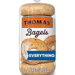 Thomas' Everything Bagels, 6 count, Pre-sliced Bagels, 20 oz Bag