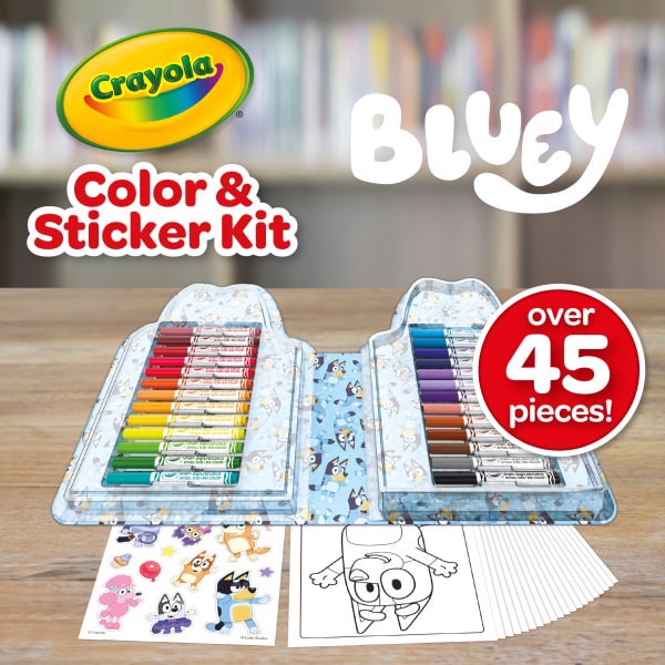 slide 2 of 6, Crayola Kids Can Color Some Of Their Favorite Bluey Characters With The Included Coloring Pages And Stickers. The Washable Markers Ensure Easy Cleanup For Surfaces And Hands, And Pack Easily Back Into Their Storage Tray., 1 ct