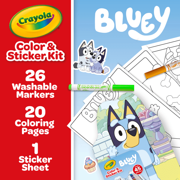 slide 5 of 6, Crayola Kids Can Color Some Of Their Favorite Bluey Characters With The Included Coloring Pages And Stickers. The Washable Markers Ensure Easy Cleanup For Surfaces And Hands, And Pack Easily Back Into Their Storage Tray., 1 ct