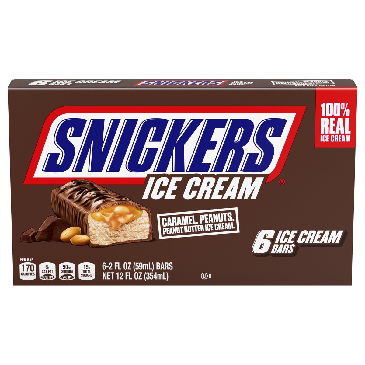 slide 2 of 4, SNICKERS Peanut Butter Ice Cream Bars, 6 Pack, 2 Oz Bars, 6 ct