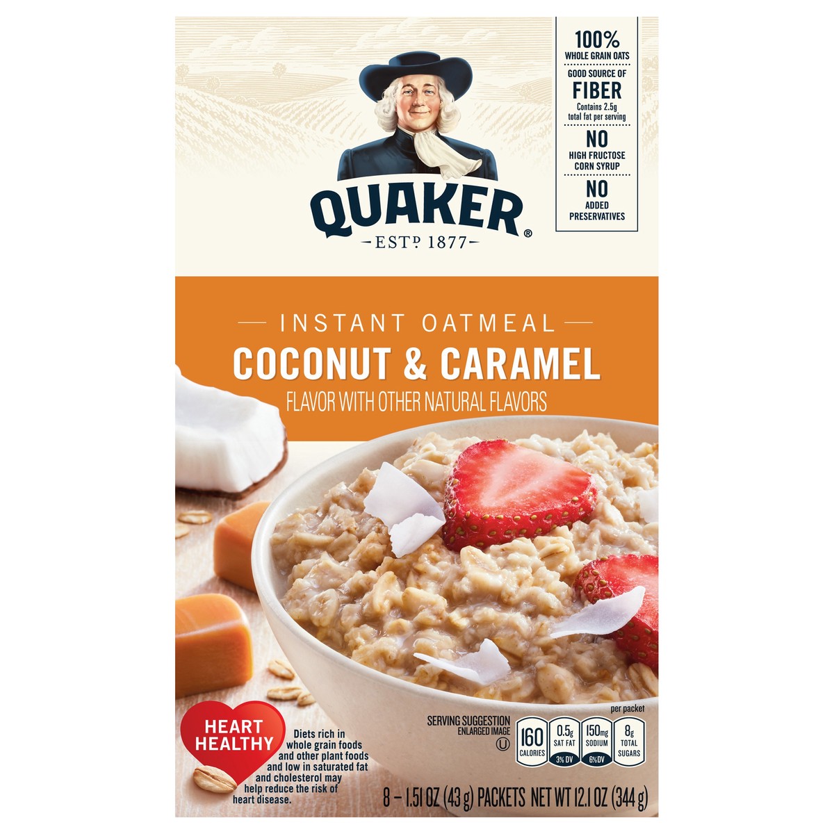 slide 1 of 6, Quaker Coconut & Caramel Instant Oatmeal, 8 ct; 1.51 oz