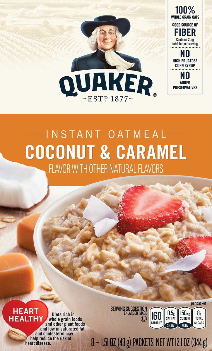 slide 5 of 6, Quaker Coconut & Caramel Instant Oatmeal, 8 ct; 1.51 oz