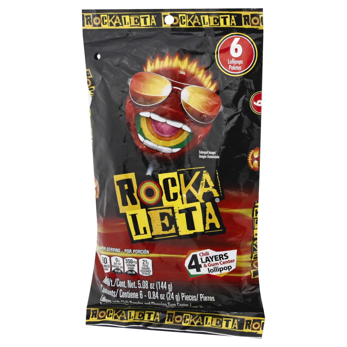 slide 13 of 13, Rocka Leta 4 Layers Chili & Gum Center Lollipop 6 ea, 5.5 oz