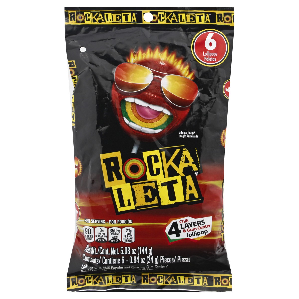 slide 10 of 13, Rocka Leta 4 Layers Chili & Gum Center Lollipop 6 ea, 5.5 oz