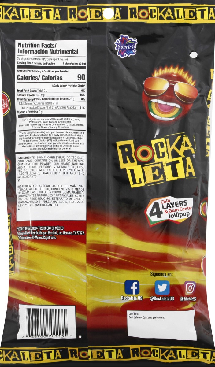 slide 11 of 13, Rocka Leta 4 Layers Chili & Gum Center Lollipop 6 ea, 5.5 oz