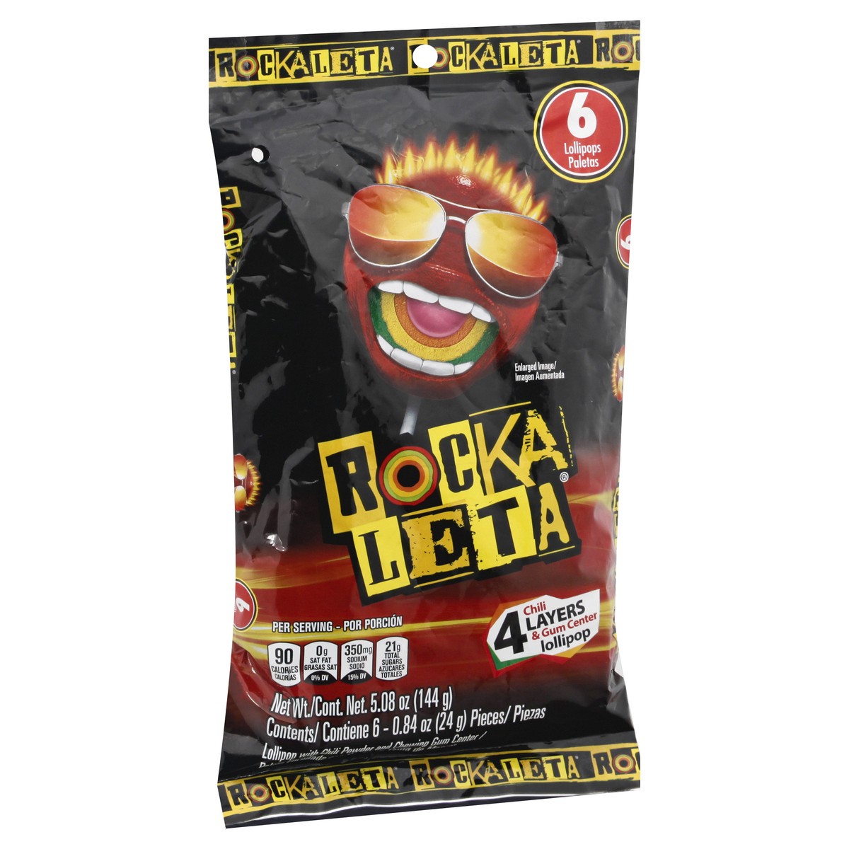 slide 9 of 13, Rocka Leta 4 Layers Chili & Gum Center Lollipop 6 ea, 5.5 oz