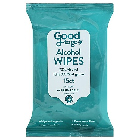 slide 1 of 1, Good To Go Alcohol Wipes, 15 ct