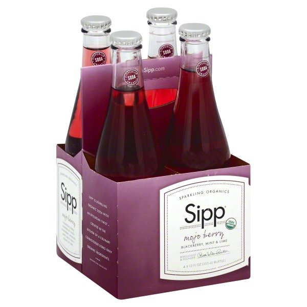 slide 1 of 1, Sipp Organic Mojo Berry Glass Bottles, 4 ct; 12 fl oz