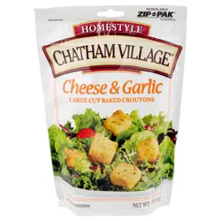 Chatham Village Cheese & Garlic Large Cut Baked Croutons 5 oz. ZIP-PAK
