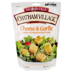 Chatham Village Cheese & Garlic Large Cut Baked Croutons 5 oz. ZIP-PAK