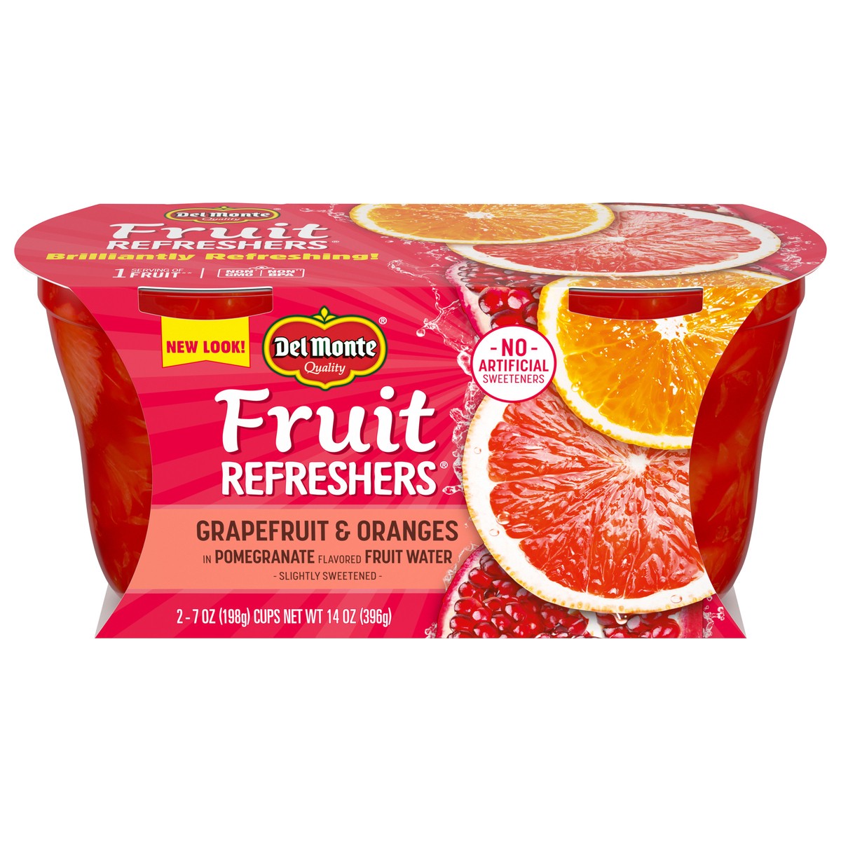 slide 1 of 4, Del Monte Fruit Refreshers Grapefruit and Oranges Fruit Cup Snacks, 7 oz Cup (Pack of 2), 14 oz