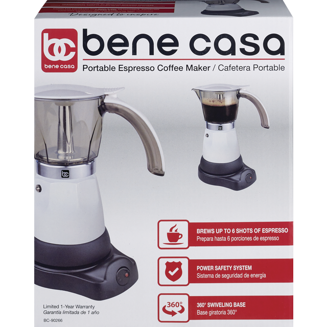 slide 1 of 1, BC Espresso Coffee Maker Portable 3-6 Cup White #BC90266, 1 ct