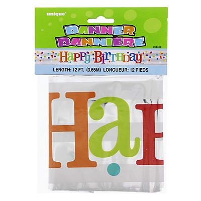 slide 1 of 1, Unique Industries Happy Birthday Confetti Banner, 12 ft