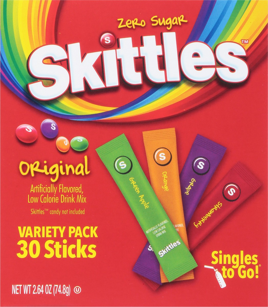 slide 9 of 9, Skittles Zero Sugar Singles To Go Original Drink Mix Variety Pack 30 ea, 30 ct