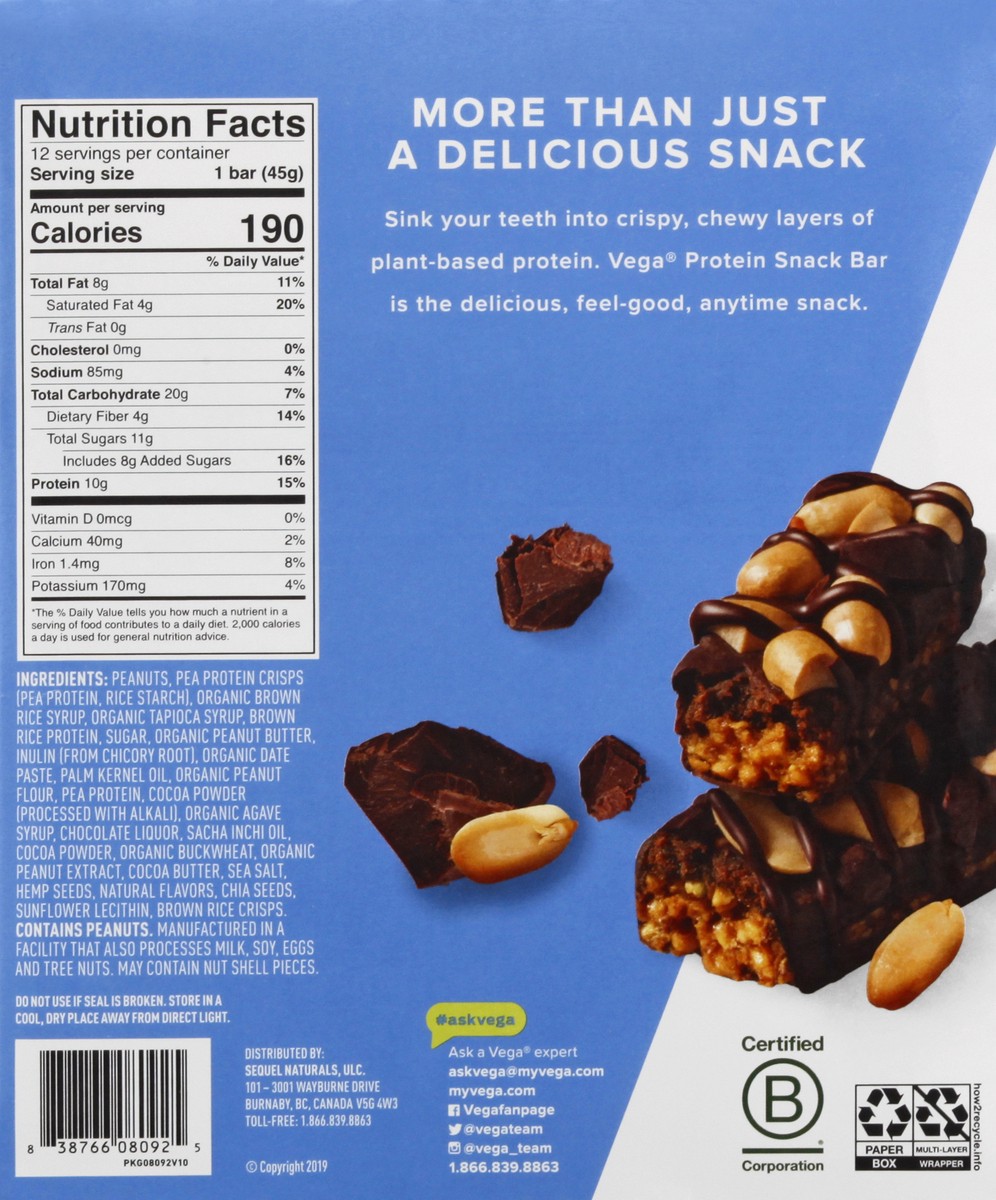 slide 12 of 13, Vega Protein Chocolate Peanut Butter Flavored Snack Bar 12 ea, 12 ct