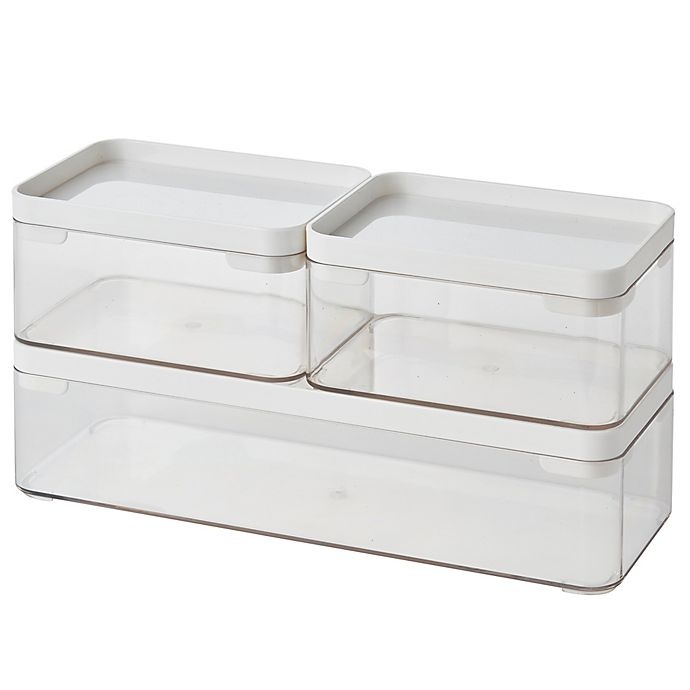 slide 1 of 4, Simply Essential Stackable Bath Storage Bins, 3 ct