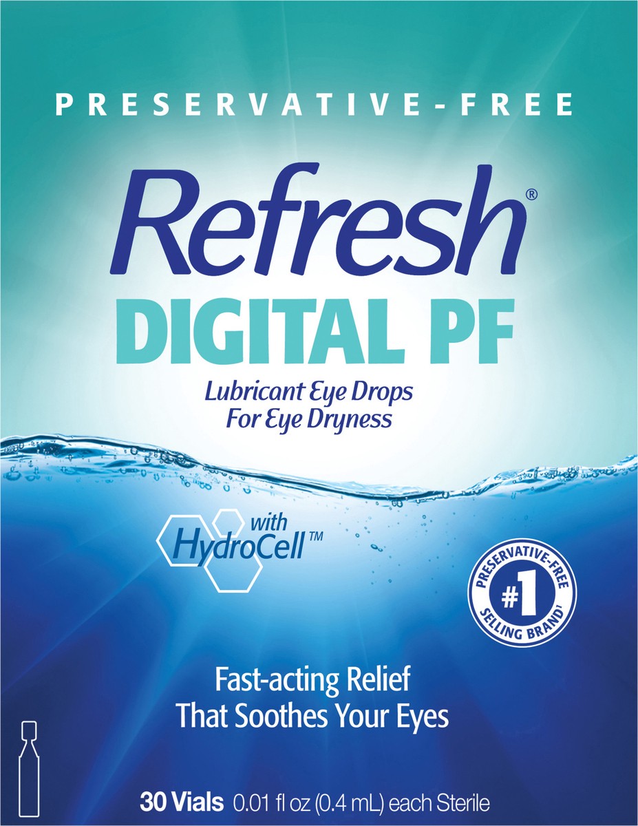 slide 3 of 5, Refresh Digital PF Preservative-Free Non-Preserved Tears, 30 Single-Use Containers, 0.01 fl oz (0.4 mL), 0.40 mL