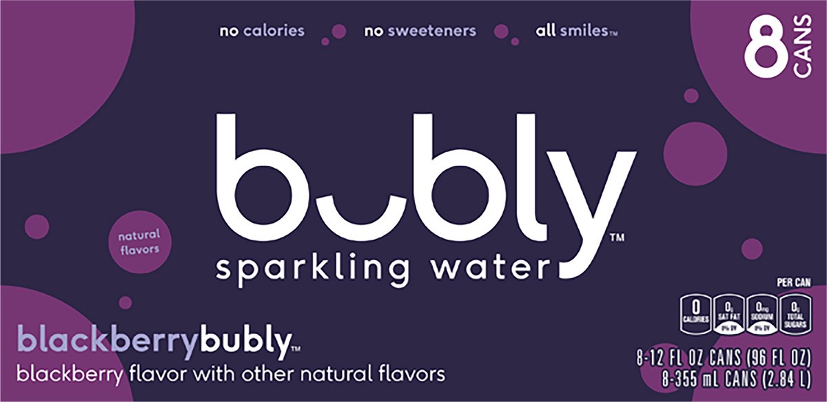 slide 6 of 6, bubly Sparkling Water Blackberry 12 Fl Oz 8 Count Cans, 96 oz