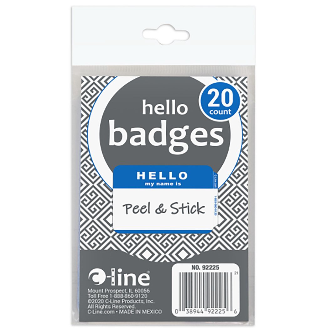 slide 1 of 1, C-Line Hello My Name Is Peel & Stick Badge - Blue, 20 ct