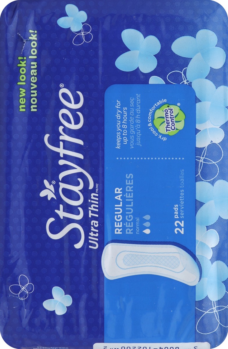 slide 6 of 6, Stayfree Ultra Thin Regular Pads, 22 ct