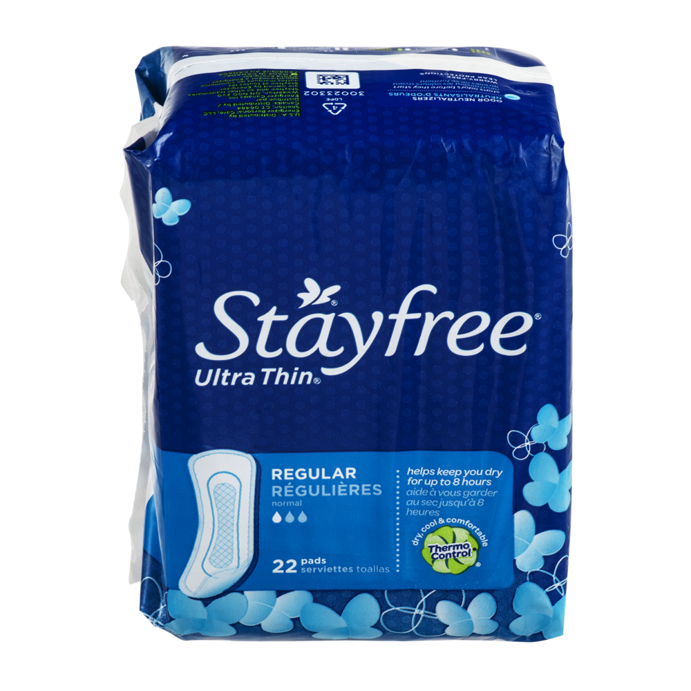 slide 1 of 6, Stayfree Ultra Thin Regular Pads, 22 ct