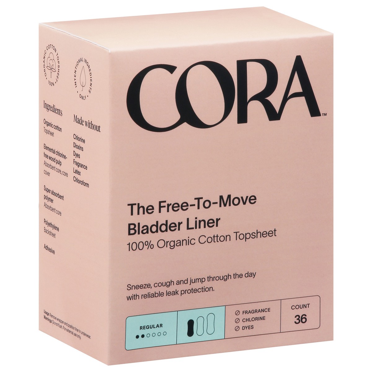 slide 1 of 9, Cora Regular The Free-to-Move Bladder Liners 36 ea, 36 ct