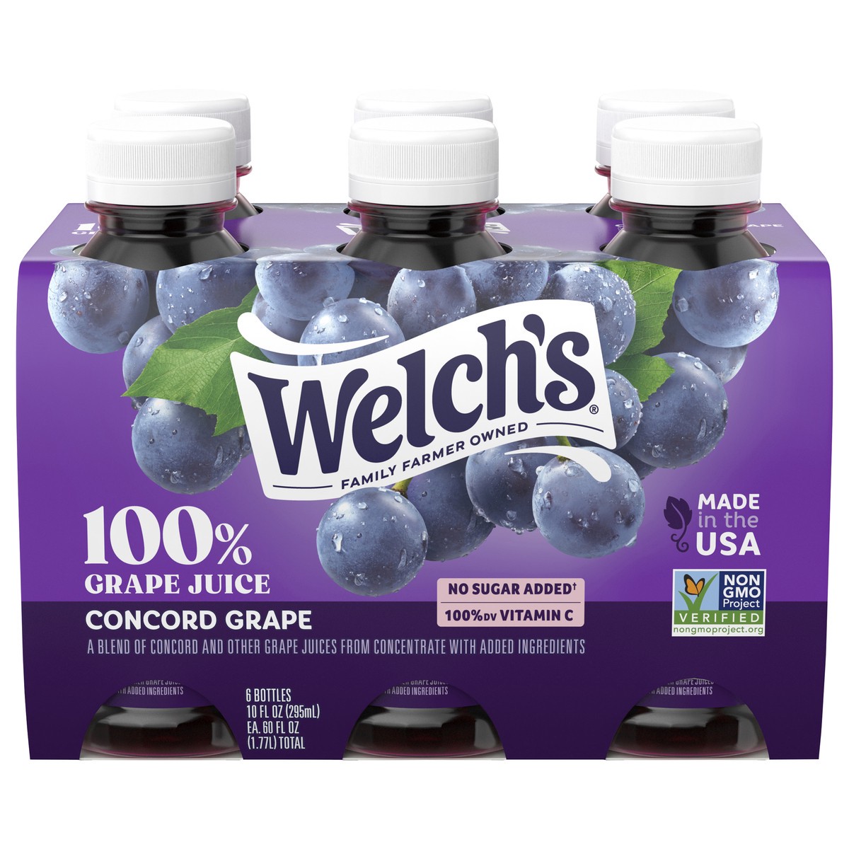 slide 1 of 9, Welch's 100% Grape Juice, Concord Grape, 10 fl oz On-the-Go Bottle (Pack of 6), 60 fl oz