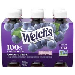 Welch's 100% Grape Juice, Concord Grape, 6 Pack of 10 fl oz Bottles