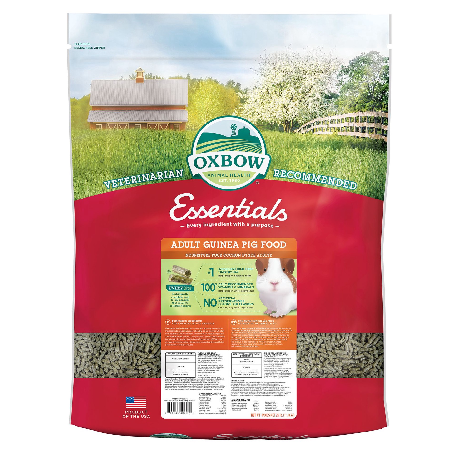 slide 1 of 1, Oxbow Essentials Adult Guinea Pig Food, 25 lb
