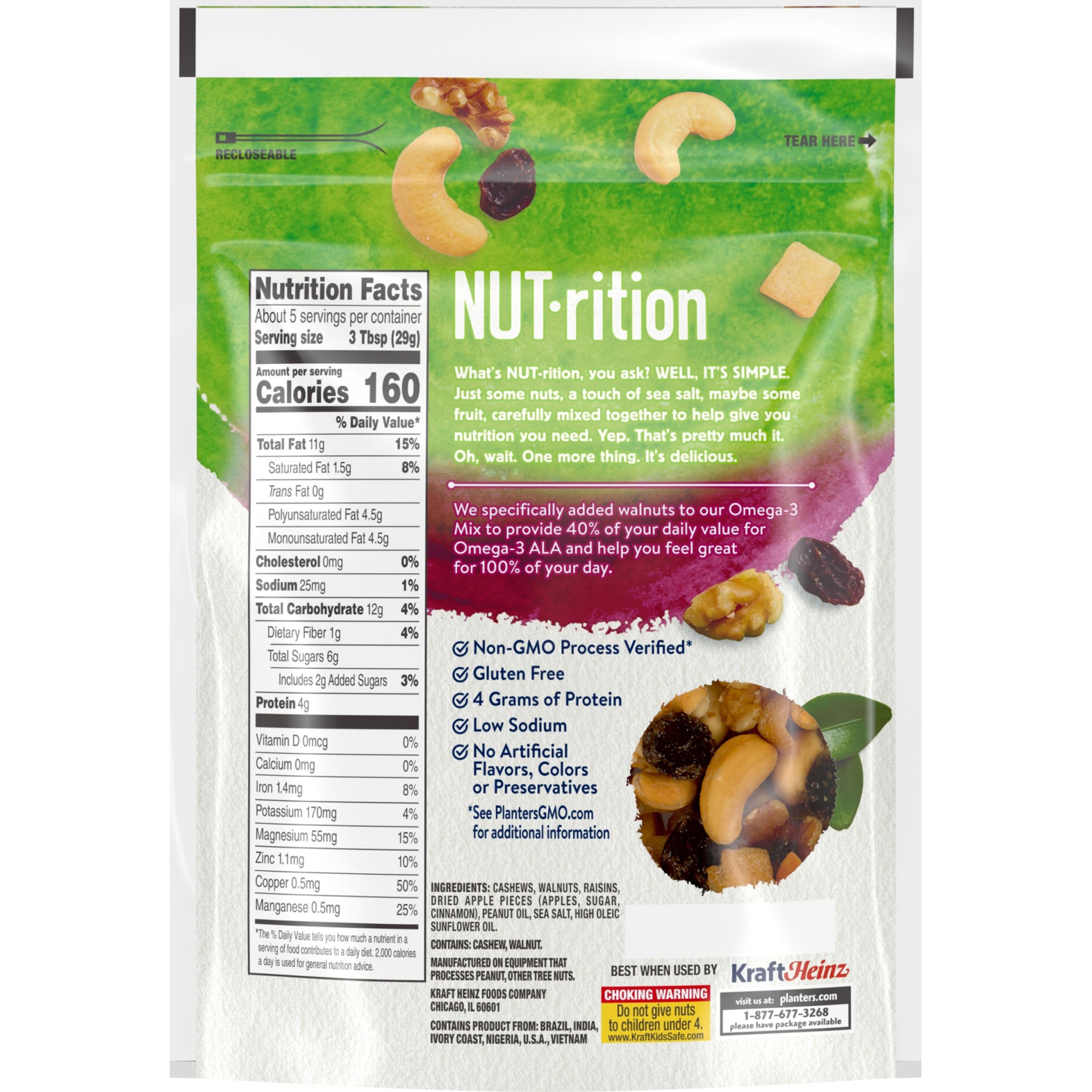 Planters NUT rition Omega 3 Nut Mix with Cashews Walnuts Raisins