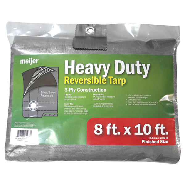 slide 1 of 1, Meijer Heavy Duty Reversible Tarp Silver/Brown, 8 ft x 10 ft