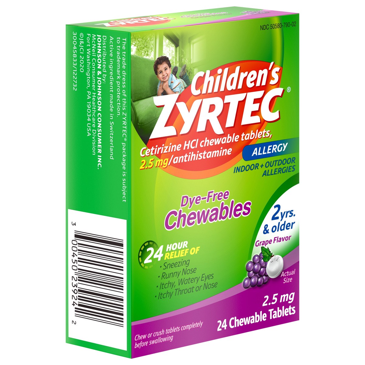 slide 5 of 7, Zyrtec Children's Zyrtec Allergy Dye-Free Grape Flavor Chewables, 24 ct, 24 ct