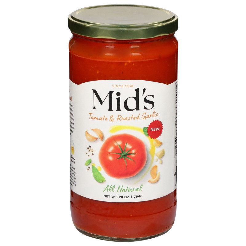 slide 1 of 1, Mid's Sauce, Tomato & Roasted Garlic, Natural, 28 oz