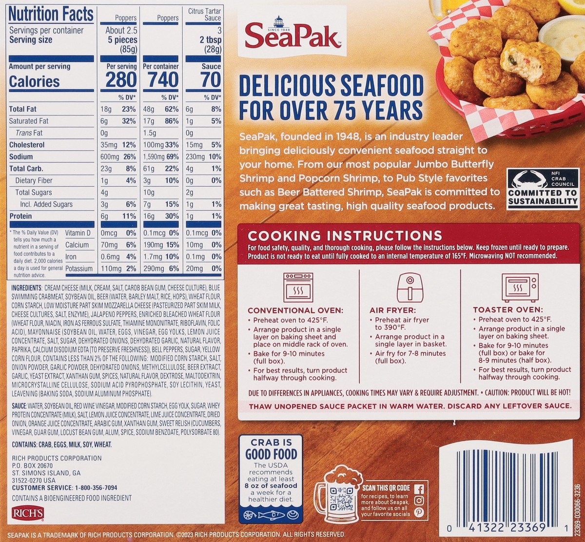 slide 9 of 13, SeaPak Beer Battered Cheese & Crab Poppers 11 oz, 11 oz