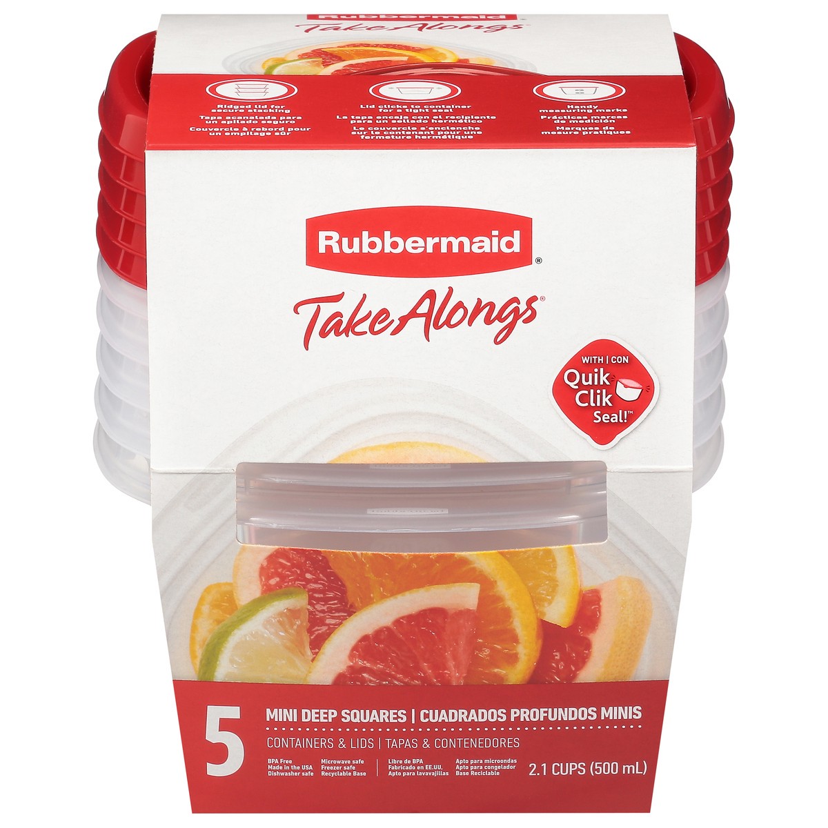 slide 1 of 9, Rubbermaid TakeAlongs Mini Deep Square Food Storage Container Set, 5 ct