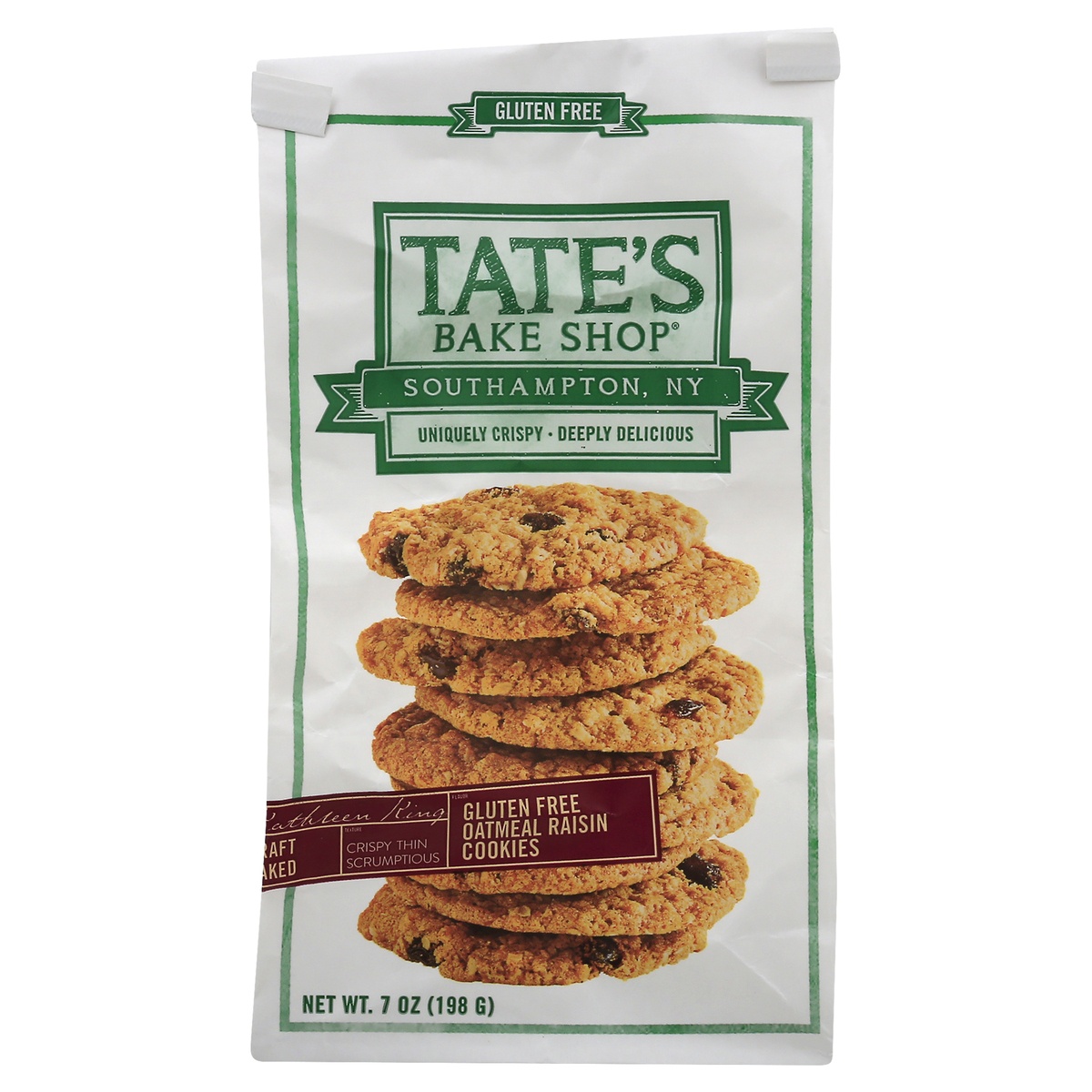 slide 1 of 1, Tate's Bake Shop Tates Cookies, Gluten Free Oatmeal Raisin, 7 oz