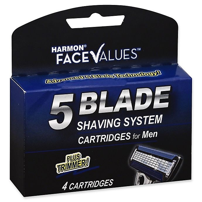 slide 1 of 2, Harmon Face Values 5-Blade Shaving System Cartridges plus Trimmer for Men, 4 ct