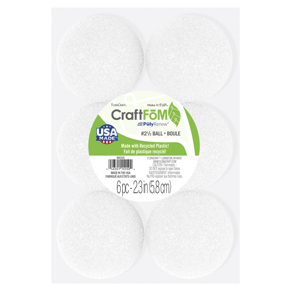 slide 1 of 1, FloraCraft Styrofoam Ball 2.5 Inch White, 6 ct