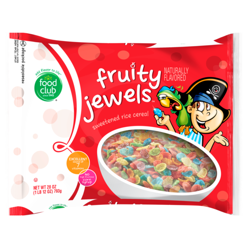 slide 1 of 1, Food Club Fruity Jewels Sweetened Rice Cereal, 28 oz