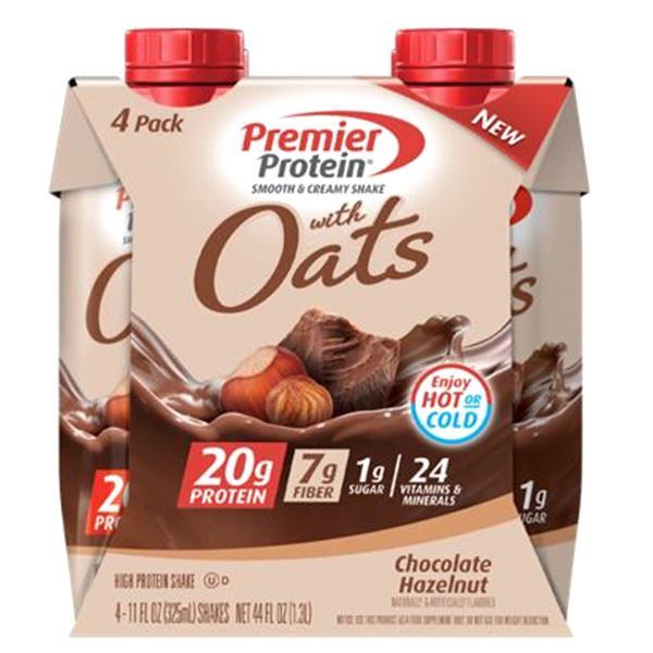 slide 1 of 1, Premier Protein Hazelnut Oats Protein Shakes 4 Pack, 44 oz