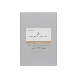 ROOM & RETREAT RR 600 Thread Counts Pillowcase, Standard, 2 pc set, Light Grey