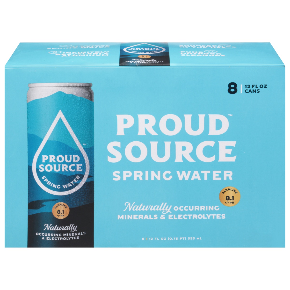 slide 1 of 4, Proud Source Spring Water 8 - 12 fl oz Cans, 12 fl oz, 8 ct