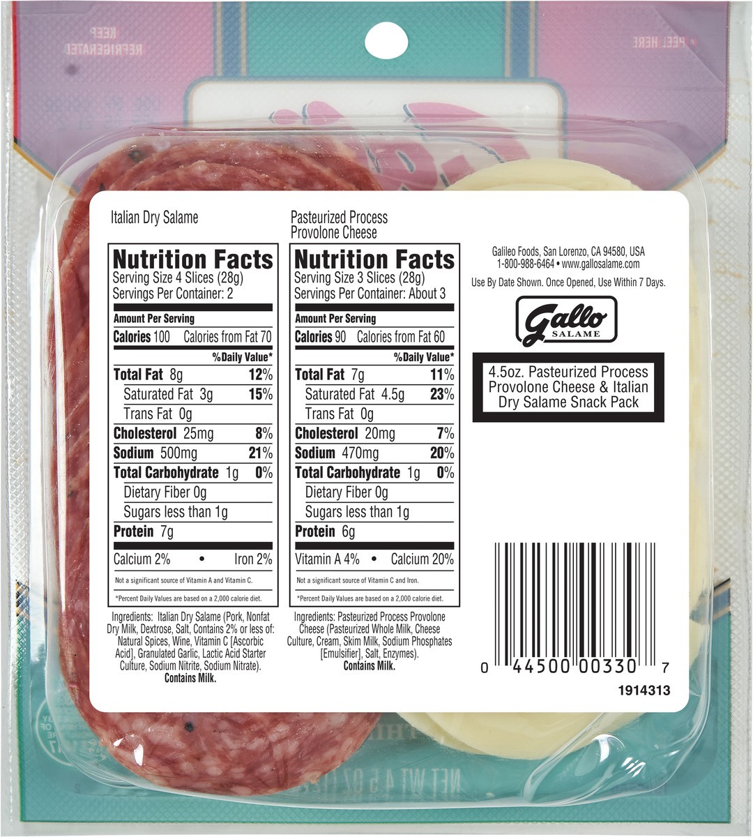 slide 5 of 6, Gallo Salame Provolone and Italian Dry Salami Snack Pack, 4.5 oz., 