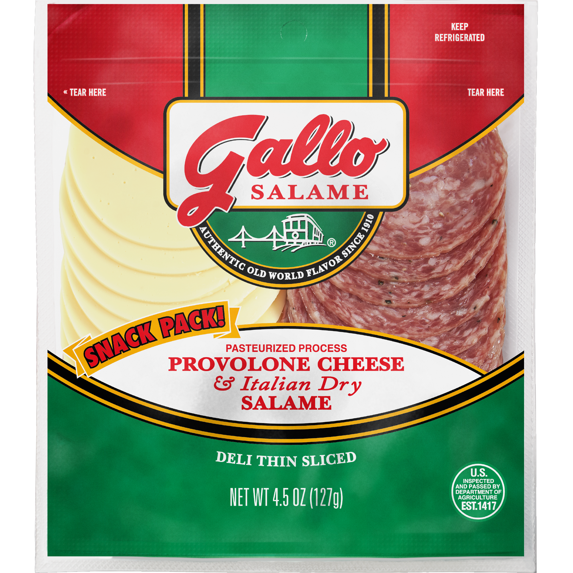 slide 1 of 6, Gallo Salame Provolone and Italian Dry Salami Snack Pack, 4.5 oz., 127.57 g