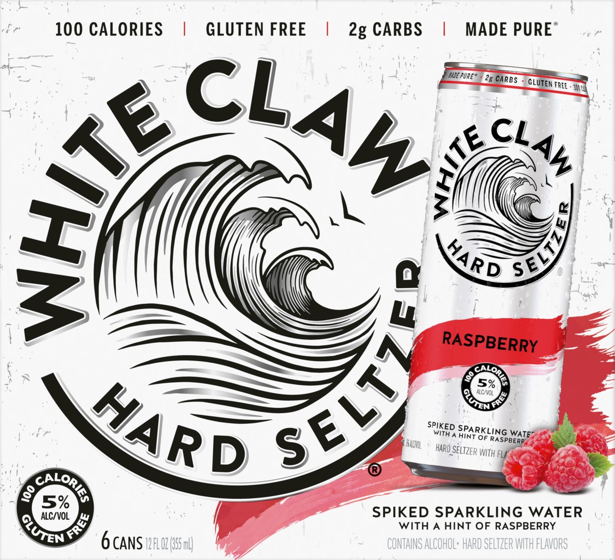 slide 1 of 7, White Claw 6 Pack Spiked Raspberry Hard Seltzer 6 ea, 12 fl oz