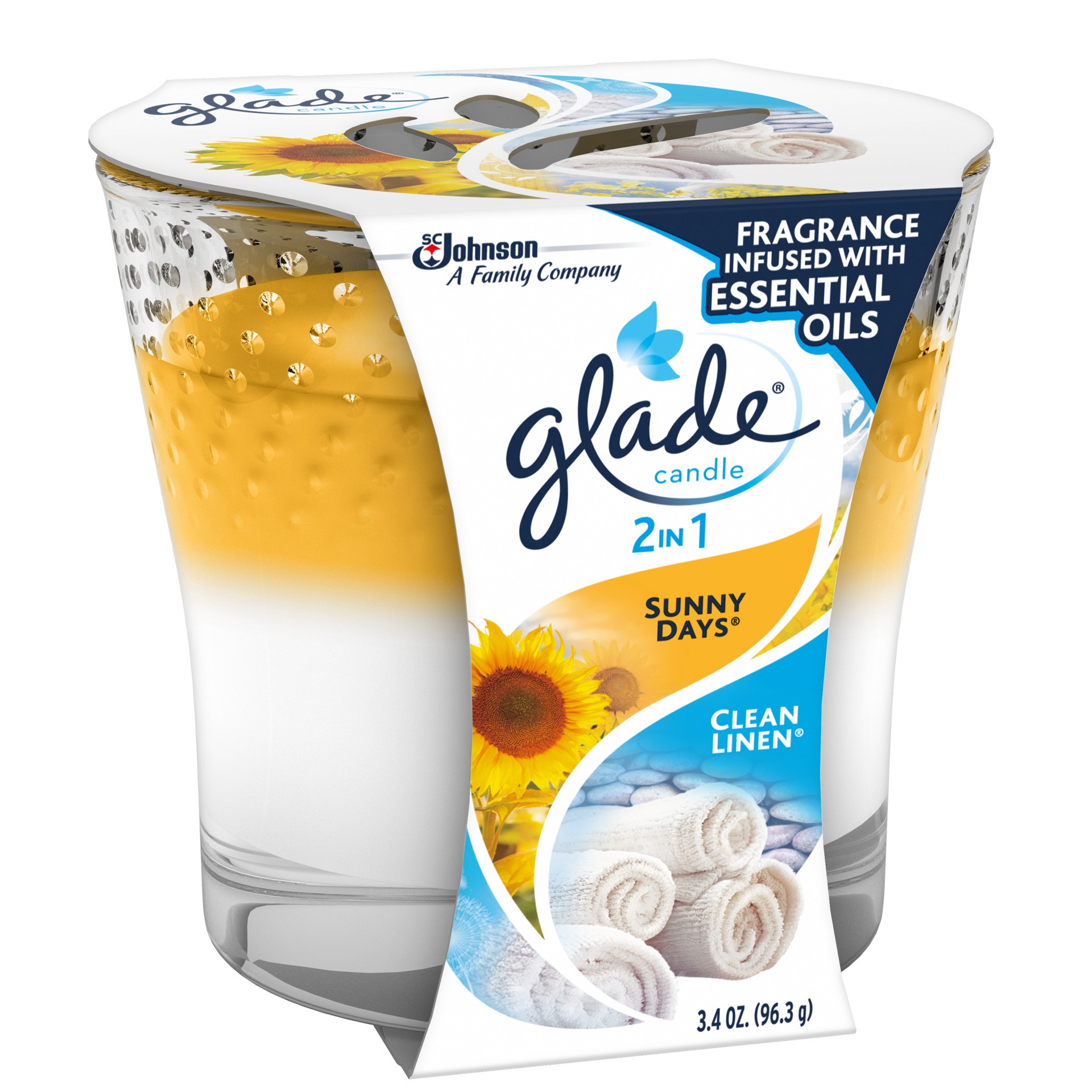 slide 3 of 5, Glade 2in1 Jar Candle Air Freshener, Clean Linen & Sunny Days, 3.4 oz, 3.4 oz